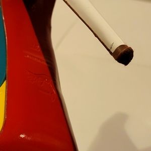 Christian Louboutin white, yellow and green heels